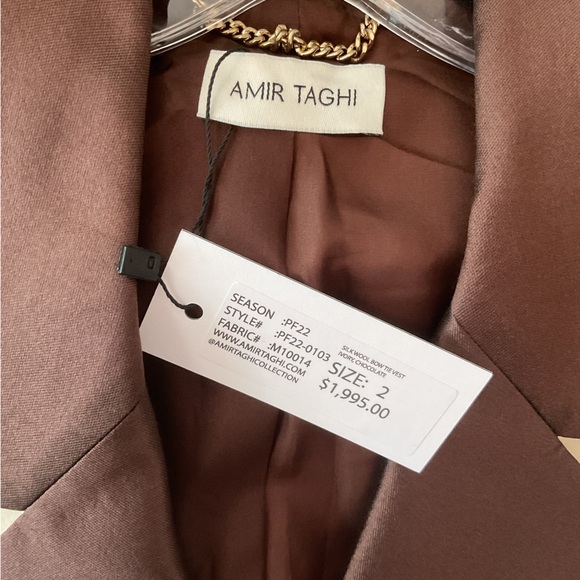 NWT Amir Taghi Silk Wool Bow Tie Blazer Vest Size 2 White Brown - Picture 9 of 14